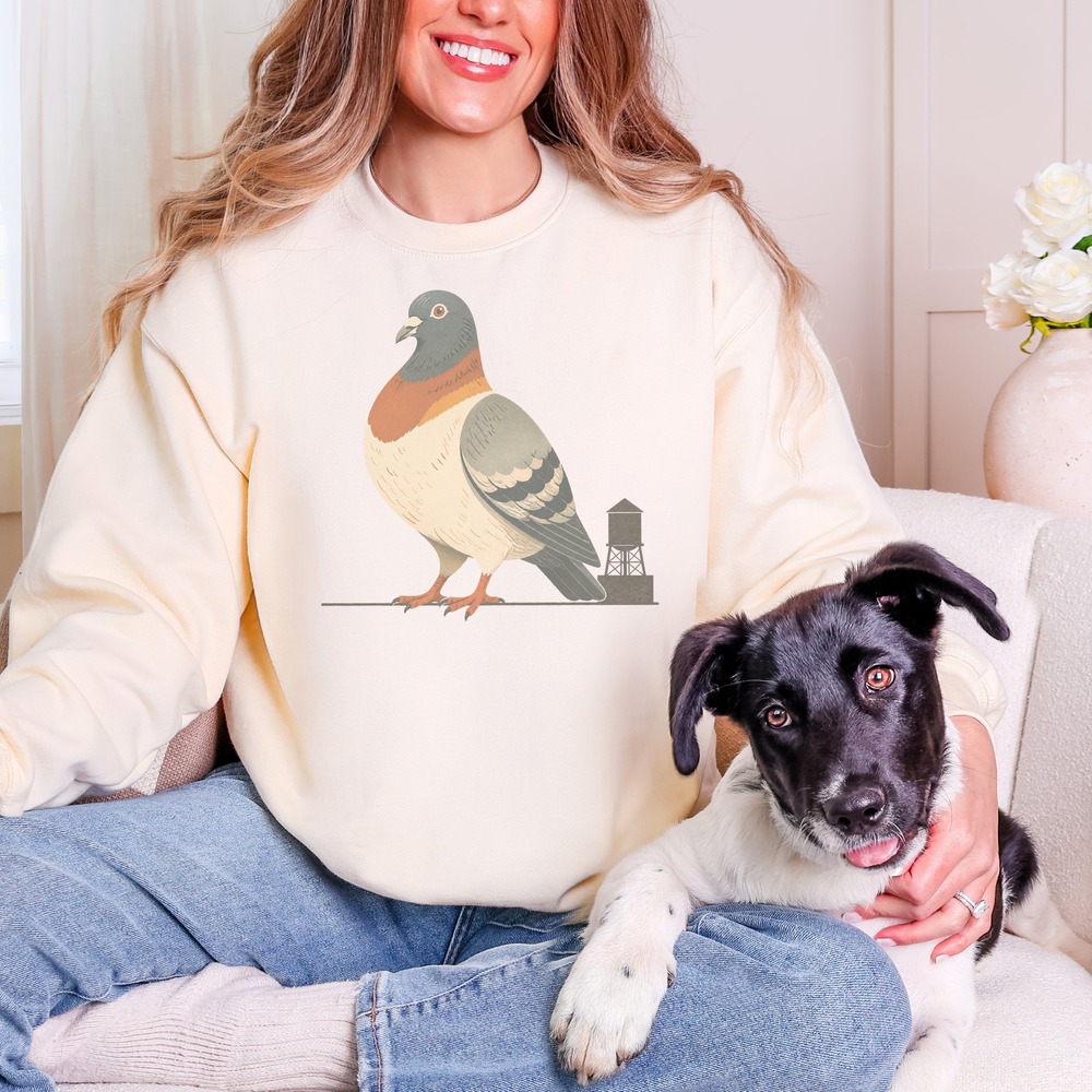 Pigeon Perched on a Wire with Water Tower Sweatshirt